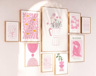 Pink print set of 42 pink wall art printable gallery wall set aesthetic pink living room poster cute dorm room decor teen girls bedroom pink