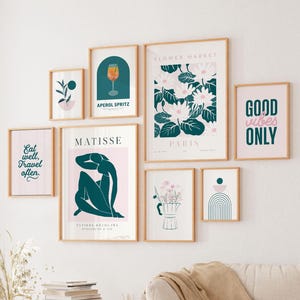 Pink & teal green print set of 35 printable gallery wall bundle living room trendy dorm decor modern abstract flower art girl bedroom decor