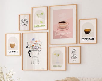 Kitchen Print Set: Coffee, Cocktails, Floral Art (Digital Download)