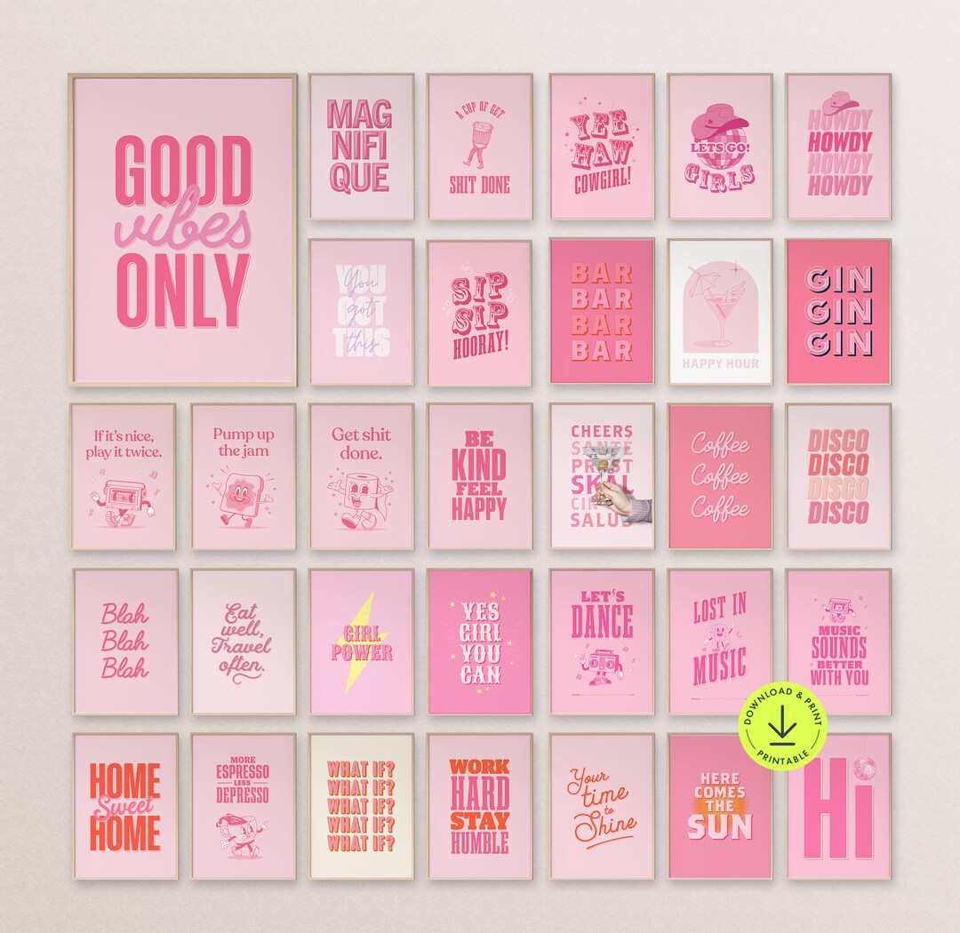 Pink Quote Print Bundle Printable Pink Gallery Wall Set Inspirational