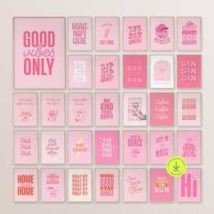 Pink quotes print set of 32 printable pink sayings inspirational dorm room decor for college girls teen bedroom preppy motivational poster