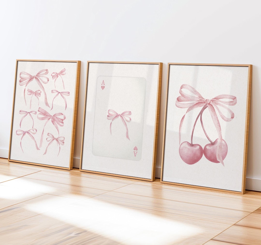 Pink Bow Wall Art Set: Coquette Dorm Decor (digital Download, Set of 3 ...