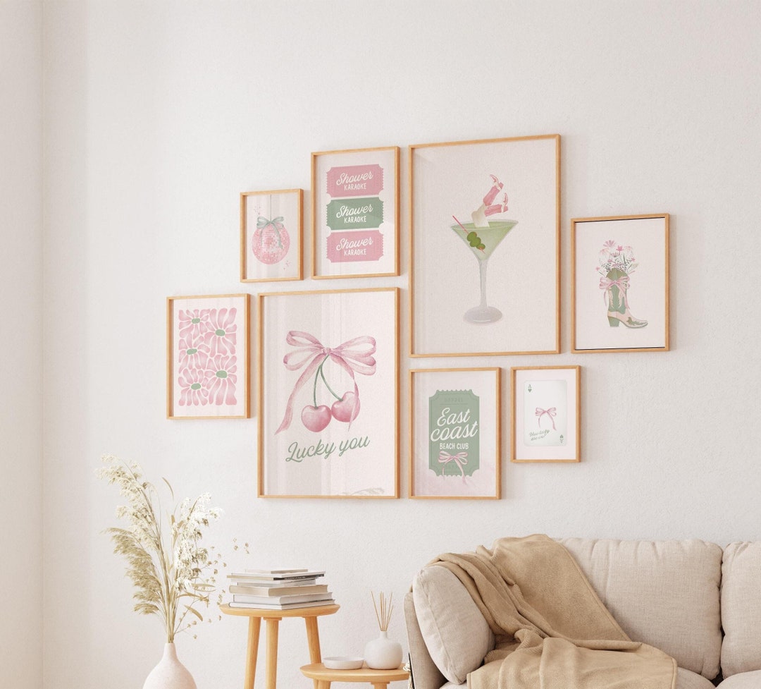 Pink & Sage Green Wall Art Print Set: Coastal Cowgirl Room Decor ...