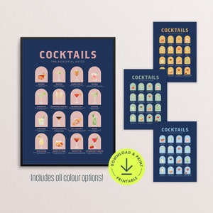 Afdrukbare muurkunst cocktailgids cocktailtypes print cocktailrecept print downloadbare bar cart decor cocktail essential guide poster