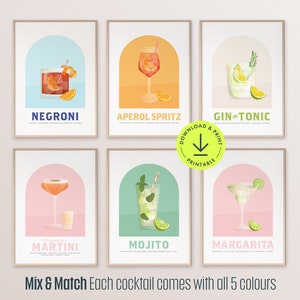 Cocktail Poster Wandkunst Bundle Bar druckbare Kunst Cocktailbar Galeriewand 6er Set Retro Cocktail Prints Barwagen Dekor trendige Küchenkunst