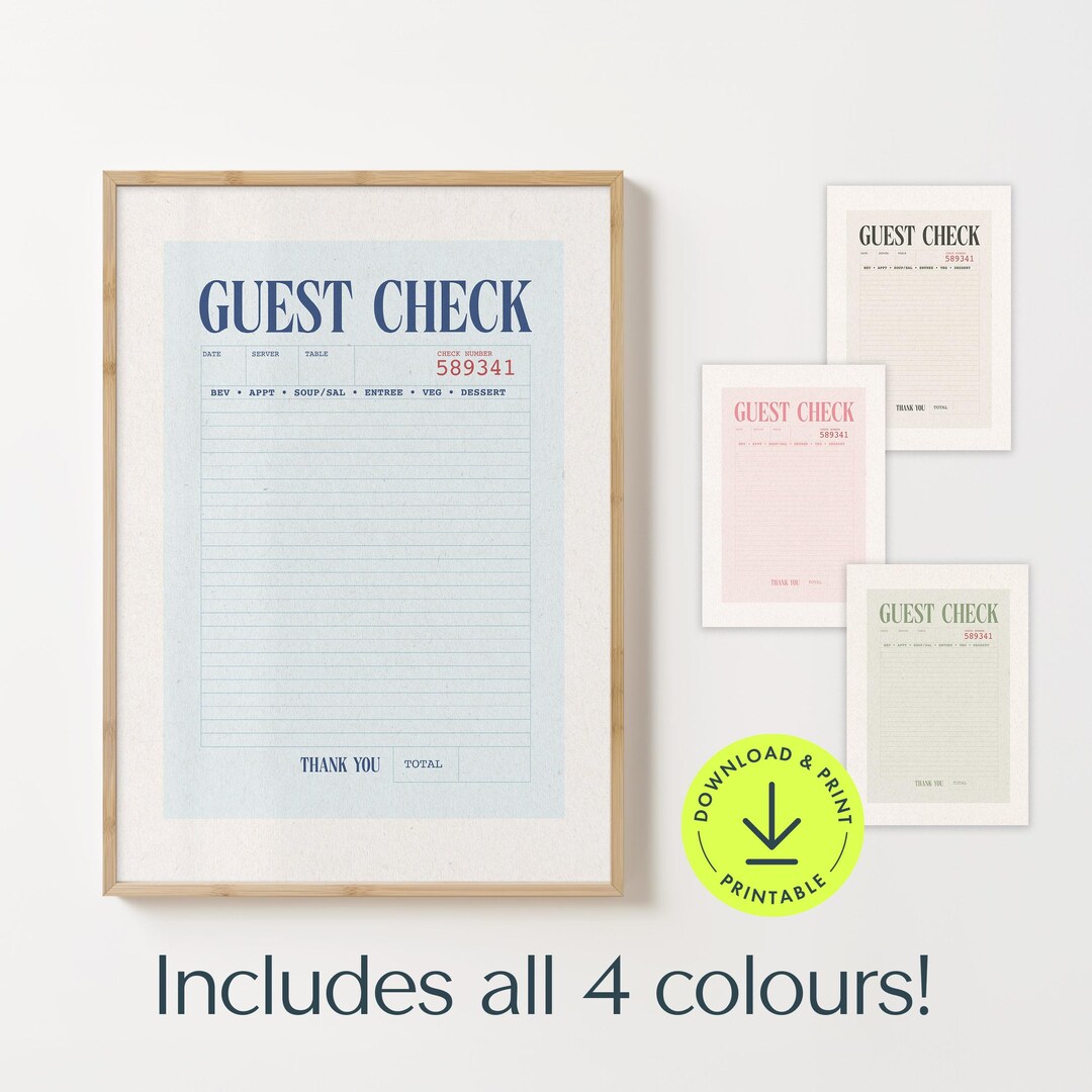 Blank Guest Check Wall Art Pink Green Neutral Blue Blank Guest Check ...