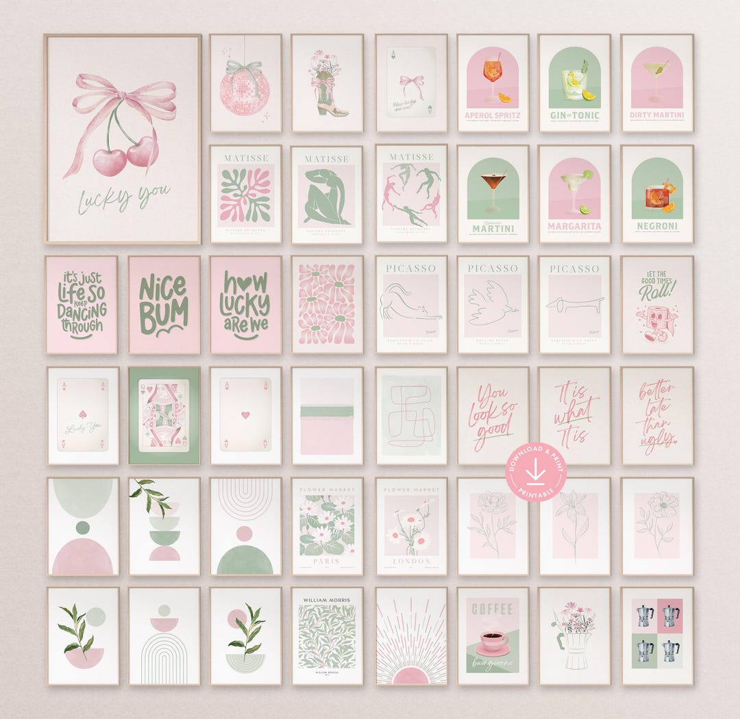 Pink & Sage Green Gallery Wall Art Set: Boho Prints (digital Download ...