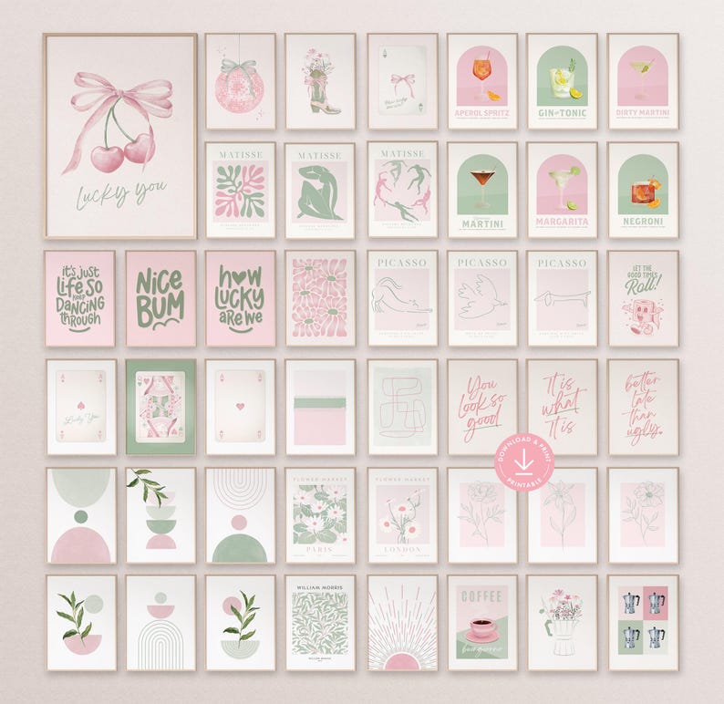 Pink & Sage Green Gallery Wall Art Set: Boho Prints (digital Download ...
