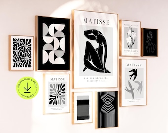 Conjunto de arte mural en blanco y negro: impresiones abstractas modernas (descarga digital)