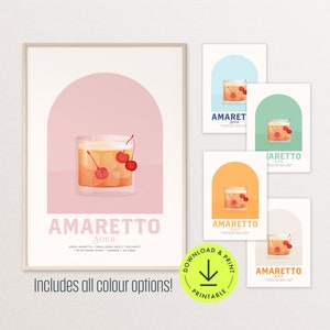 Amaretto Sour cocktail poster retro cocktail print bar printable art bar sign colourful kitchen art trendy Bar Cart decor drink wall decor