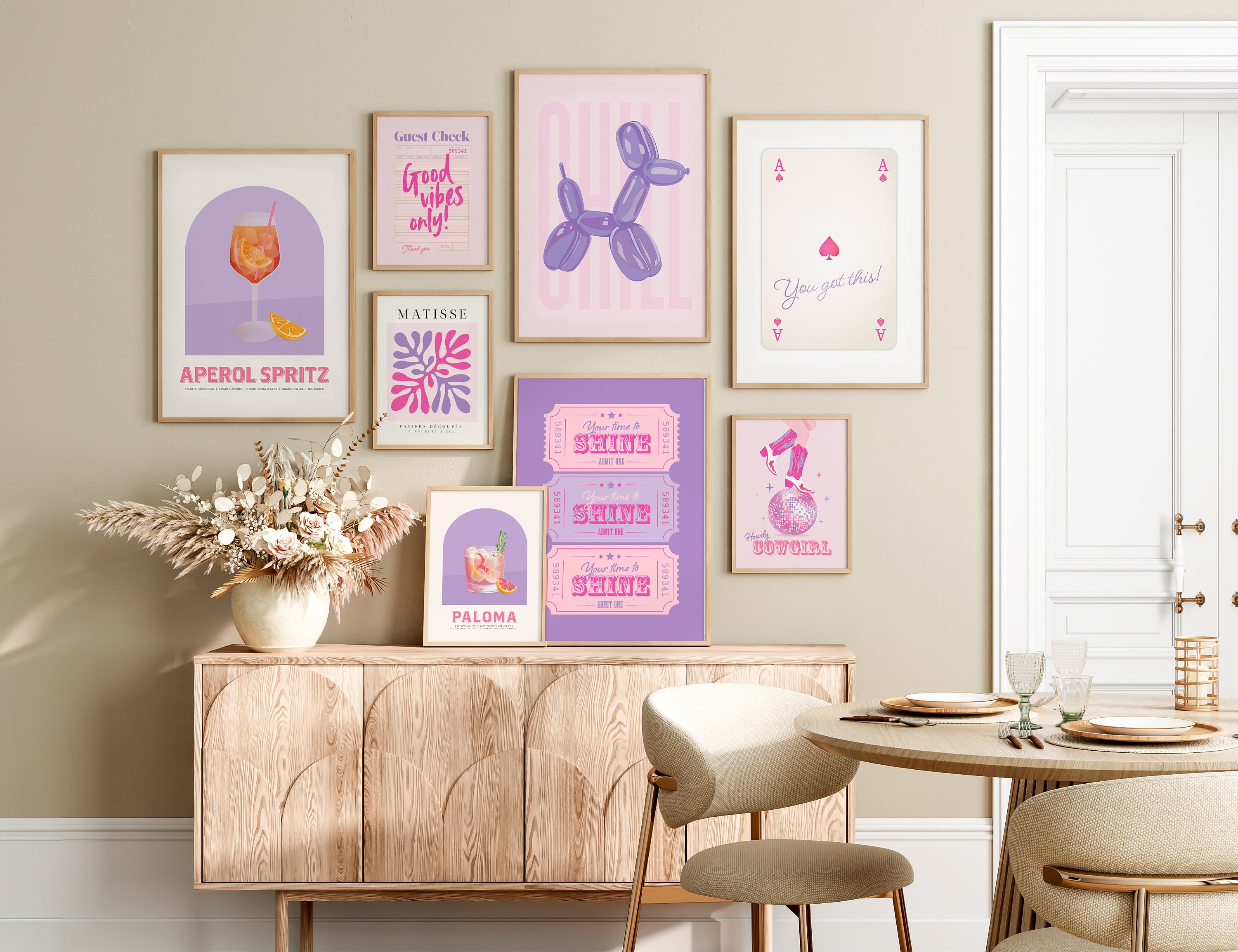 Set Di 4 Stampe Artistiche Da Parete Stile Preppy Rosa - Poster Senza Cornice 20x25 Cm - Decorazione Per Camera Da Letto, Dormitorio, Ufficio