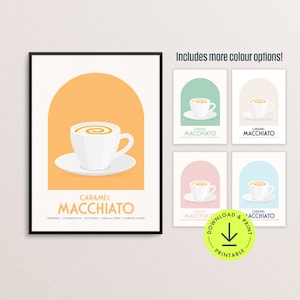 Minimalist Coffee wall art Caramel Macchiato print coffee lovers gift kitchen coffee shop art coffee recipe coffee bar decor coffee station