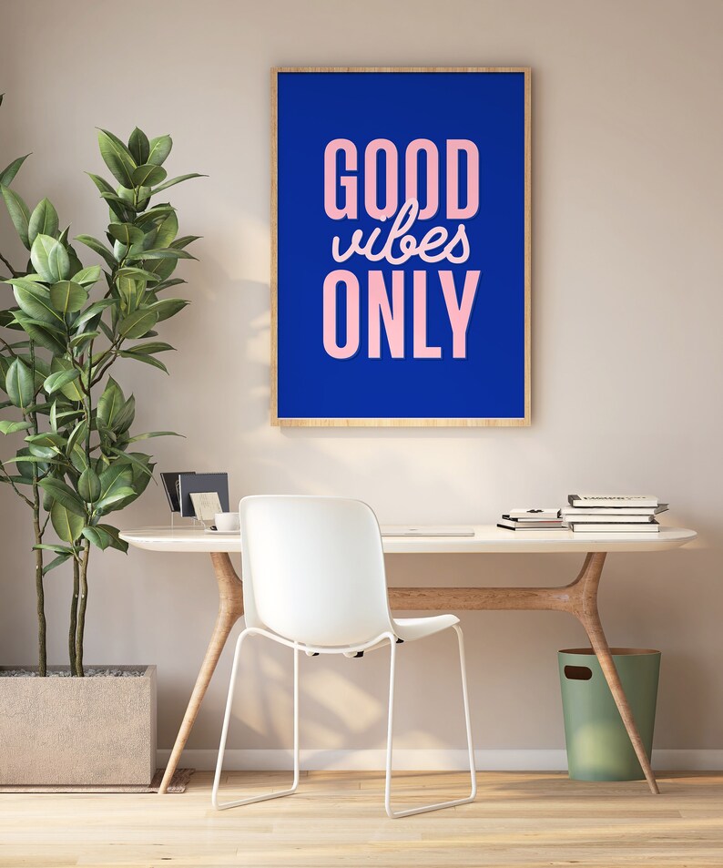 Preppy Quote Print Good Vibes Only Poster Printable Dorm Wall Art Pink ...