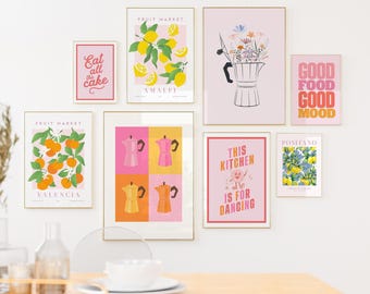 Trendy Kitchen Print Set: Printable kitchen gallery wall art (Digital Download)