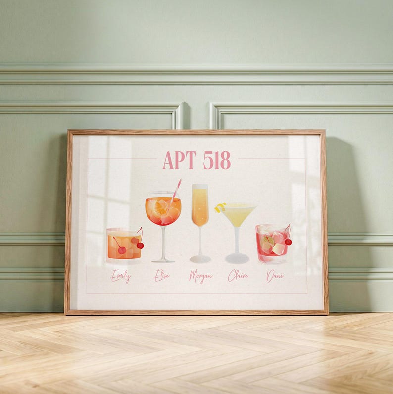 Custom roommates cocktail drink print: Personalised dorm room decor college apartment name sign best friend gift (digital download) image 7