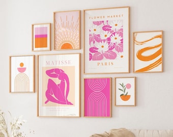 Pink & Orange Gallery Wall Art Set: Modern Abstract Prints (Digital Download)