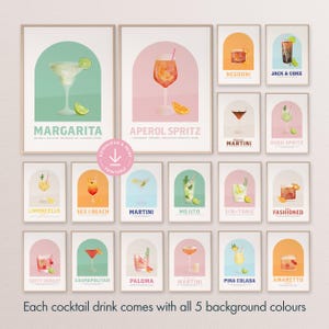 Cocktail art print bundle of 18 bar printable art trendy cocktail poster girly bar cart gift kitchen wall decor drinks poster alcohol print