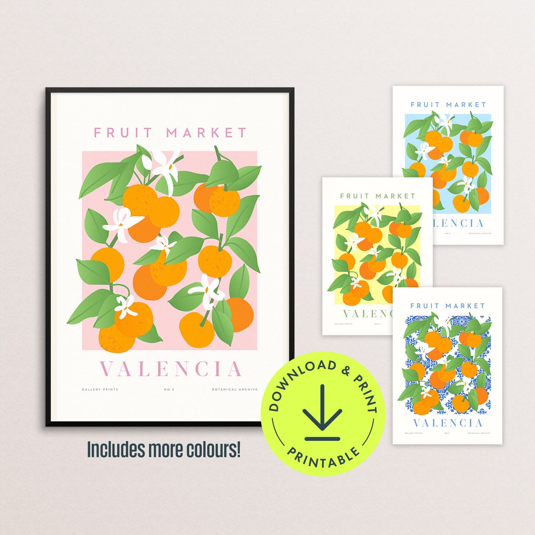 Orange Tree Print: Valencia Fruit Market Botanical Art (digital