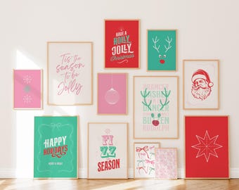 Christmas Wall Art Print Set, Colorful Holiday Decor (Digital Download)