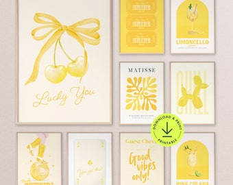 Conjunto de arte mural de galería amarilla: Decoración para dormitorio universitario (descarga digital)