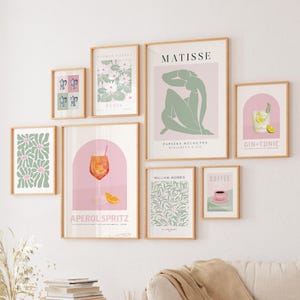 Paquete de 32 impresiones en rosa y verde salvia, juego de galería de pared imprimible, estilo bohemio, para sala de estar, apartamento, decoración moderna para dormitorio de niñas, arte floral