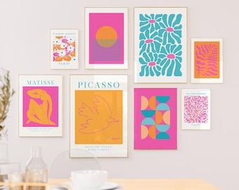 Modern Abstract Art Print Set: Pink, Orange, Blue (Digital Download)