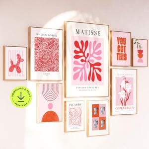 Pink red poster set of 32 wall art bundle pink teen girl room decor trendy college dorm decor printable preppy room decor aesthetic gallery