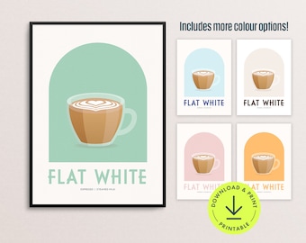 Flat White Coffee Print: Trendy Kitchen Cafe Art (Digital Download)