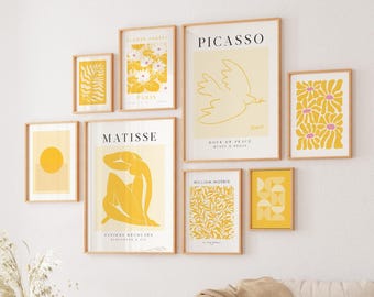 Gelbe Galerie Wand Kunst Set: Mid Century Modern Prints (Digitaler Download)