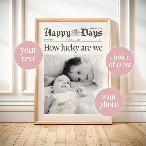 Custom Newspaper Print Personalised Gift for Baby Gift Idea for