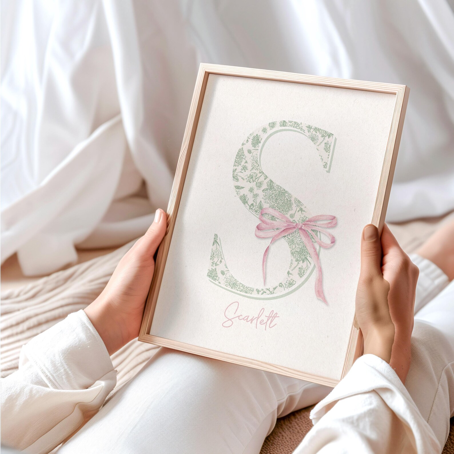 Personalized Floral Initial Nursery Print: Chinoiserie Bow Decor ...
