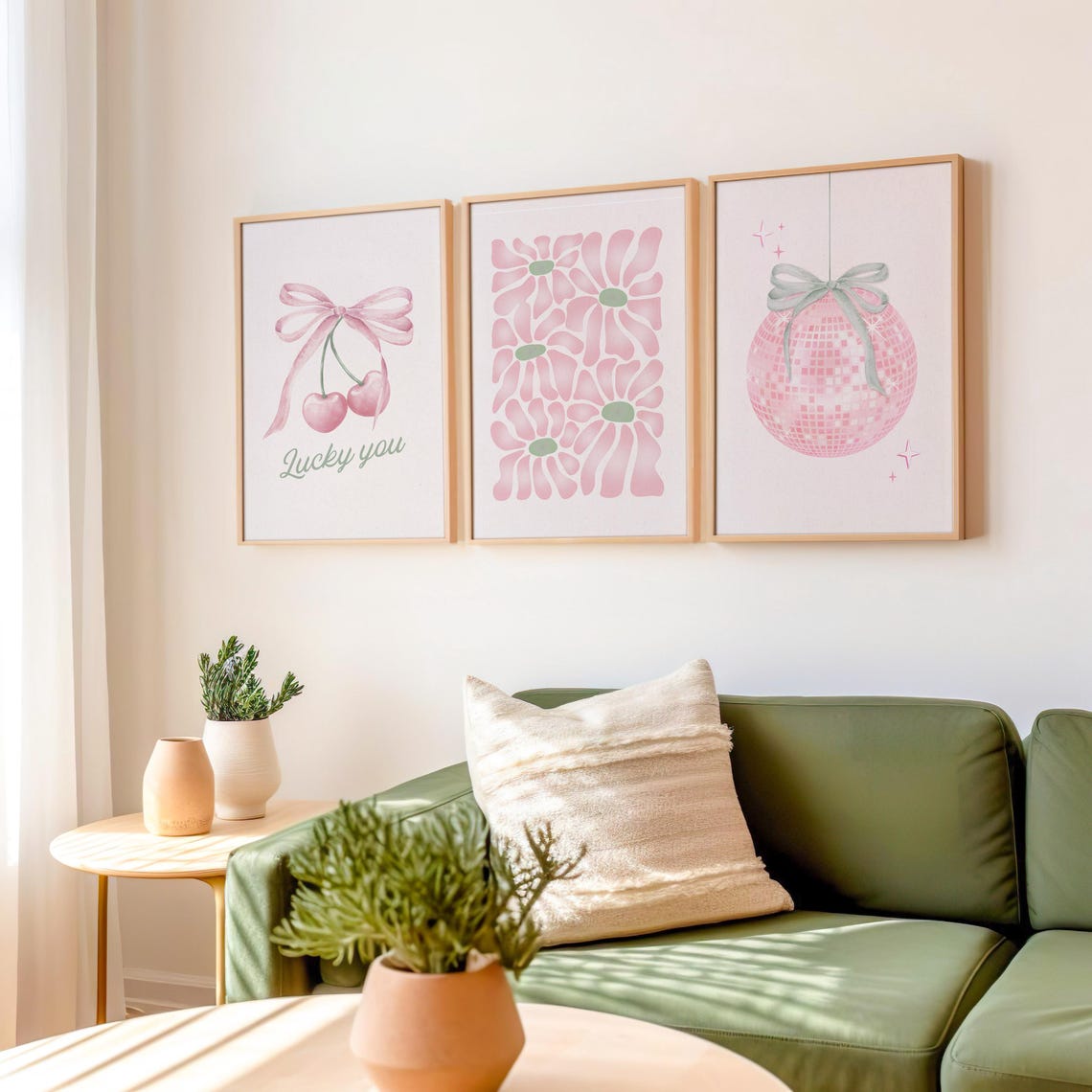 Pink & Sage Green Wall Art Print Set: Coastal Cowgirl Room Decor ...