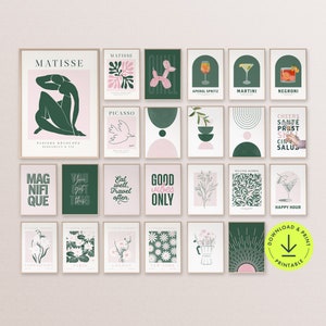 Blush rosa dunkelgrün print Bundle Boho Blumen Kunst druckbare Blumengalerie Wandset Matisse ästhetisches Plakat modernes Wohnzimmer abstrakt