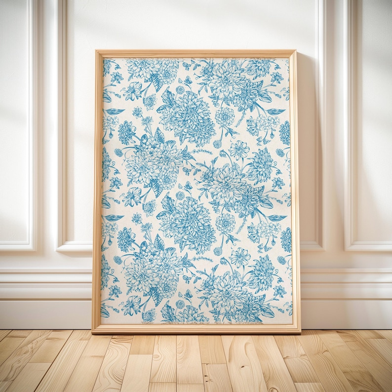 Blue Chinoiserie Floral Print Set: Vintage Botanical Wall Art (digital ...