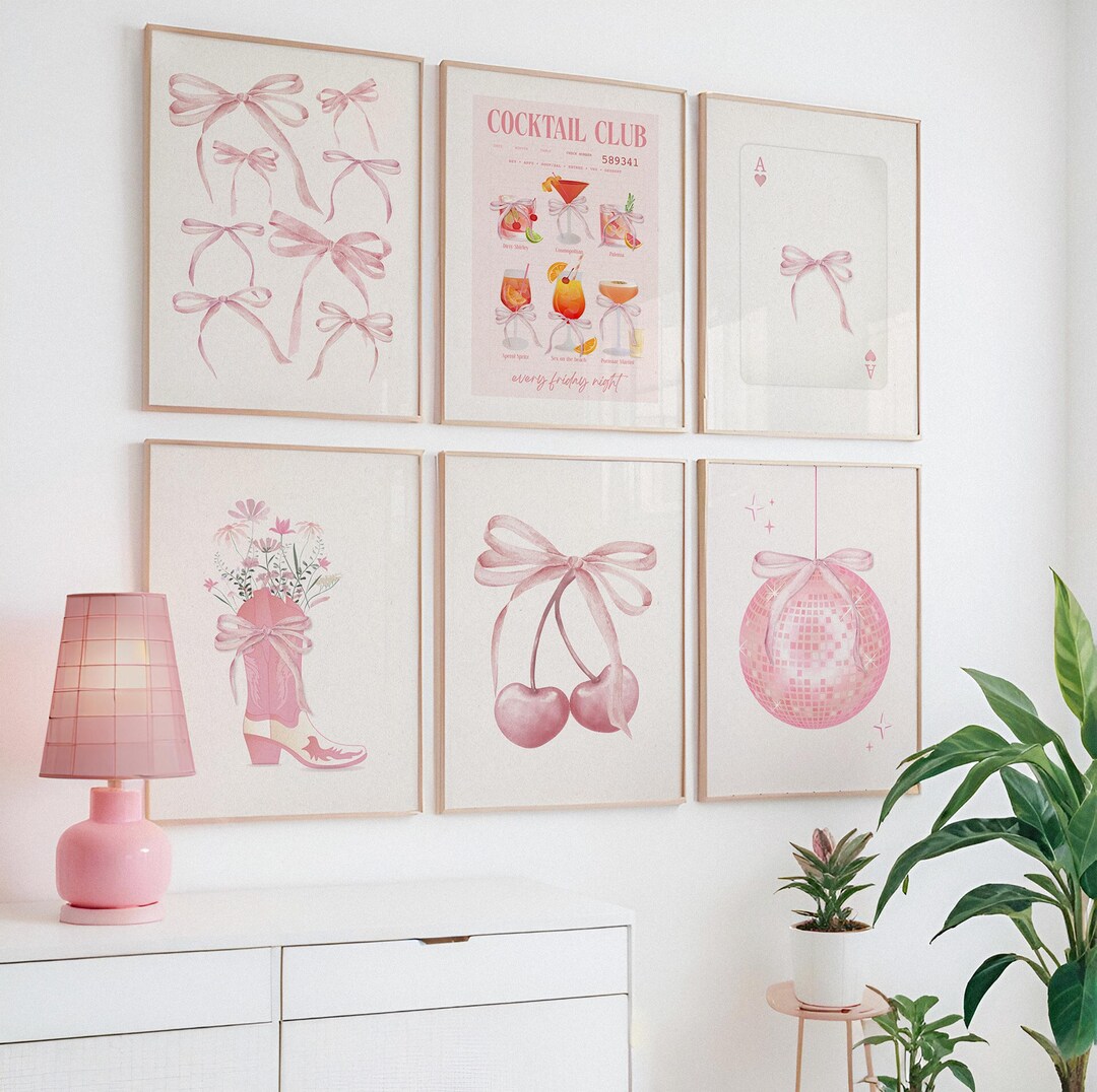 Pink Bow Wall Art Set: Coquette Dorm Decor Prints (digital Download) - Etsy