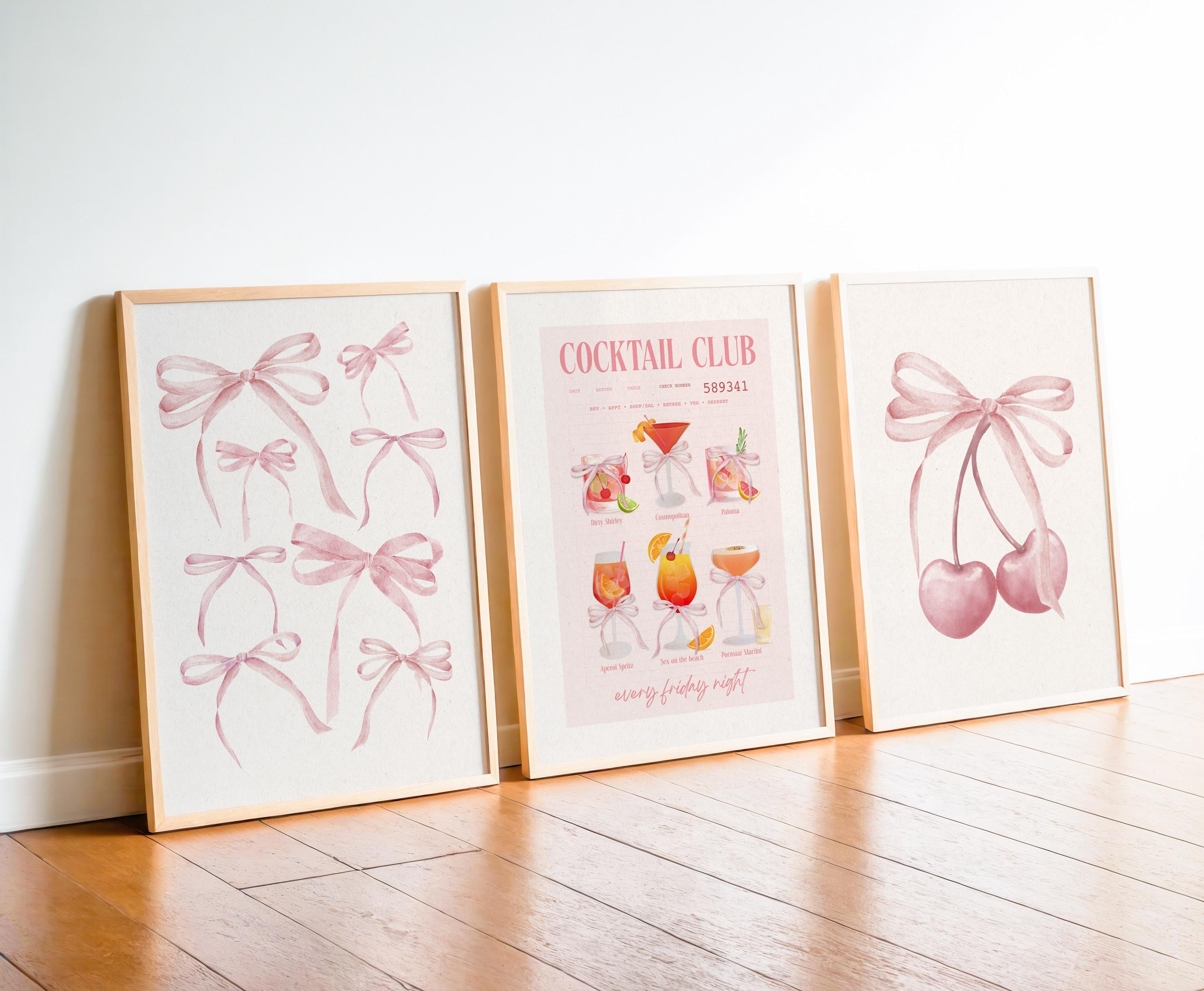 Pink Bow Wall Art Set: Coquette Dorm Decor Prints (digital Download) - Etsy