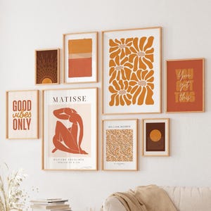 Terracotta print bundle of 32 burnt orange gallery wall mid century modern abstract wall art printable Boho home decor earth tone art brown