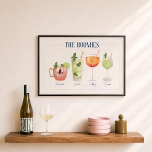 Custom roommates cocktail drink print: Personalised dorm room decor college apartment name sign best friend gift (digital download) image 2