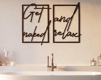 Get naked and relax Holz-Wanddeko  – zweiteiliges Wandbild für Badezimmer & Wellness