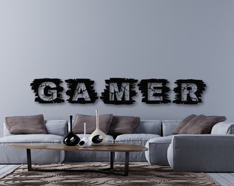 Holz Schriftzug - GAMER - Deko für zocker - Wand Dekoration - Türschild - Wohnzimmer - Esszimmer - Flur - Wandtattoo 3D