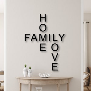 Schriftzug aus Holz 3D - Home Family Love - Wohnzimmer Deko - Flur Deko - Wand Deko - Eingangsbereich - Schriftzug für die Wand oder Tür