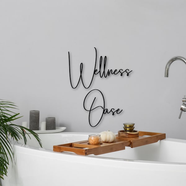 Schriftzug aus Holz 3D - Wellness Oase - Deko Bad - Wanddeko - Badezimmer Deko - Schlafzimmer - Line Art - Badewannen Deko - Wand Deko