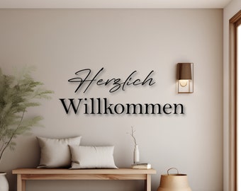 Schriftzug aus Holz 3D - Herzlich willkommen - Wohnzimmer Deko - Flur Deko - Wand Deko - Eingangsbereich - Schriftzug für die Wand oder Tür