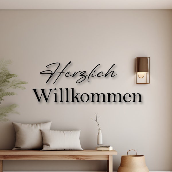 Schriftzug aus Holz 3D - Herzlich willkommen - Wohnzimmer Deko - Flur Deko - Wand Deko - Eingangsbereich - Schriftzug für die Wand oder Tür