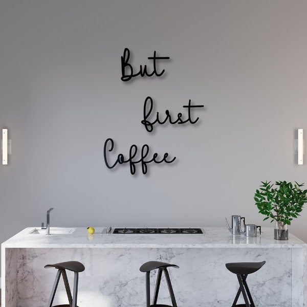 But First Coffee - Schriftzug aus Holz für die Wand - Holzschild - Geschenkidee für Kaffeeliebhaber zur Dekoration der Küche oder Kaffeeecke