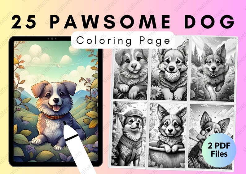 25 Pawsome Dog Coloring Page Instant Download Printable Digital