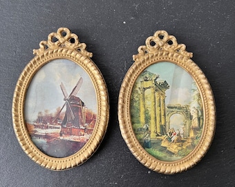 2 marcos de fotos/cuadros estilo rococó de latón vintage.