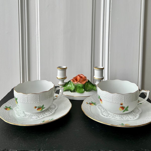 Herend Tea/Cafe au Lait cups and beautiful candle holder. Wonderful  set from Herend.