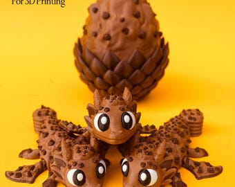 Flexi Cookie Dragon & Egg STL 3D Print Files: Winged Dragon Fidget Toy