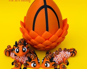 Flexi Basketball Dragon & Egg STL 3D Print Files: Articulated Fidget Winged Dragon